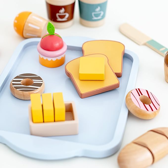 Wooden Toy Food Set, Kids Kitchen, Toy Food Set - Pretend Food Wooden Toys, Velcro Food Cuts, Toys for Kids Ages 3 and Up.