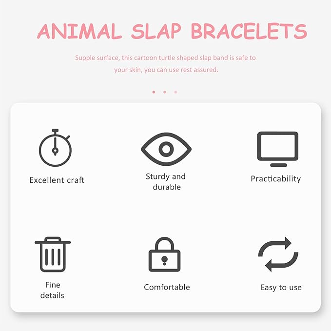 Abaodam Turtle Slap Bracelet Plush Animal Slap Band Toy Hugger Slap Bracelet Cute Wristband for Kids Birthday Party Favors Pink, 10X7.5CM, WJ60386LPW37K722T