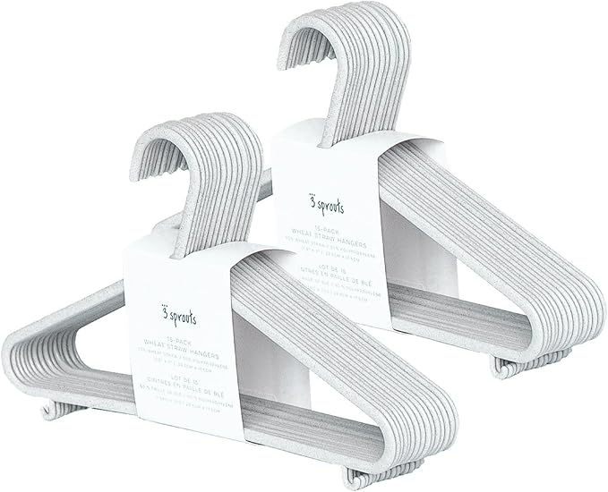3 Sprouts Sustainable Wheat Straw Plastic Toddler & Kids Hangers β Pack of 30 Infant Baby Clothes Hangers for Closet Organization β Small Children's Hanger for Nursery - Speckled Gray