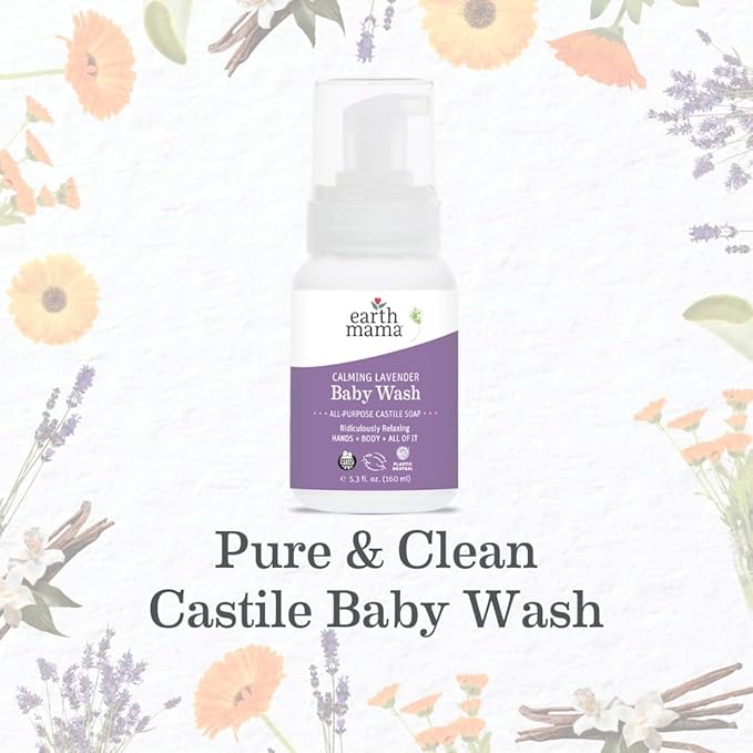 Earth Mama Calming Lavender Baby Wash Liquid Foaming Hand Soap, Organic All-Purpose Lavender Body Wash for Sensitive Skin 5.3Fl Oz (2PK)