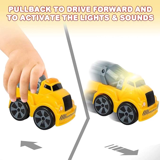 ArtCreativity 3.5 Inch Pull Back Construction Vehicle Set with Lights & Sound, Set of 3