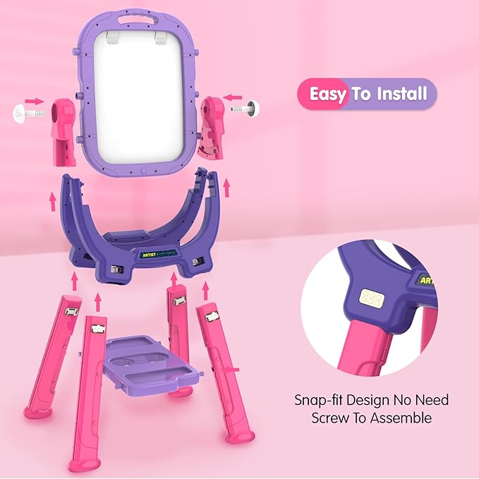Victostar Easel for Kids, Rotatable Double Sided Adjustable Standing Art Easel with Drawing & Writing Accessories for Kids Boys and Girls