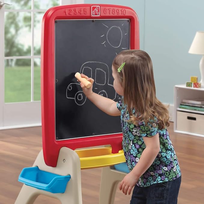 Step2 All Around Easel for Two, Kids Activity Table, Double-Sided Art Board, Made of Durable Plastic, Includes 94-Piece Soft Foam Magnets, For Toddlers 3+ Years Old