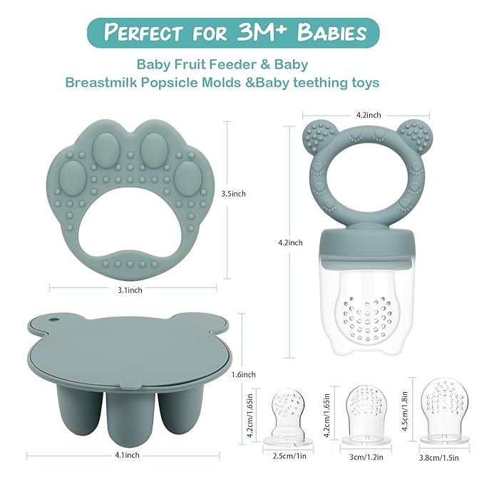 Baby Breastmilk Popsicle Molds & Baby Fruit Feeder (3 Pack), WAJIAYON Baby Food Freezer Tray Storage Containers