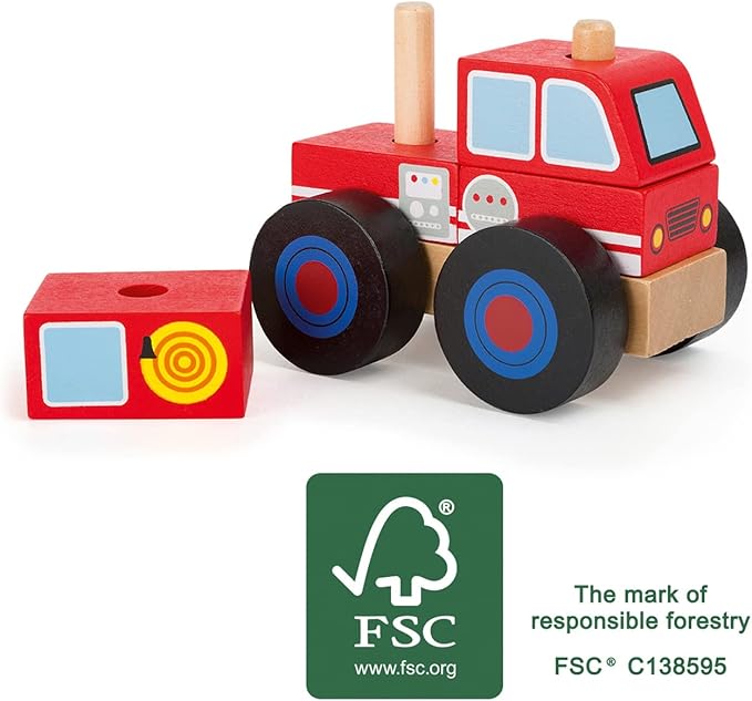 small foot wooden toys Wooden Fire Engine Designed for Children 18+ Months