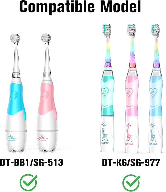 Dada-Tech Baby/Kids Electric Toothbrush Replacement Heads for DT-BB1, DT-K6, SG-513, SG-977 - Pack of 4 (Medium)