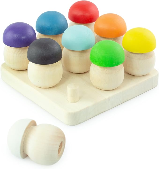 Ulanik Mushroom Glade Toddler Montessori Toys for 3 Year Old + Kids Wooden Mushrooms Game for Learning Color Sorting and Counting Preschool Education β 9 pcs