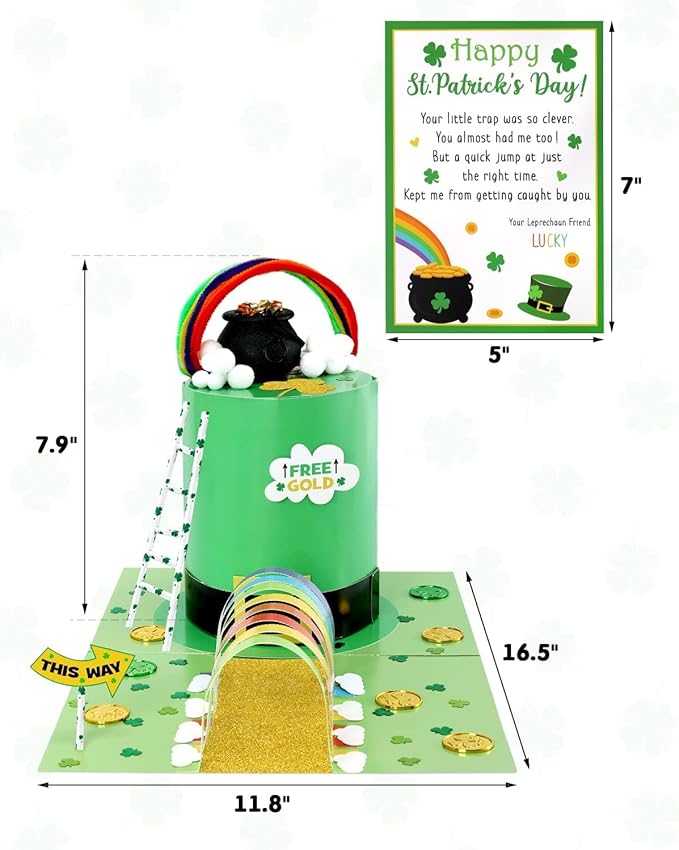 St Patrick's Day Leprechaun Trap Crafts Kit for Kids Ages 4-8 DIY Kit St Patricks Day Party Supplies Catch a Leprechaun Kids Classroom Activity Saint Patricks Day Party Decoration