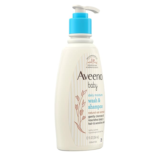 Aveeno Baby Daily Moisture Gentle Body Wash & Shampoo with Oat Extract, 2-in-1 Baby Bath Wash & Hair Shampoo 12 fl.