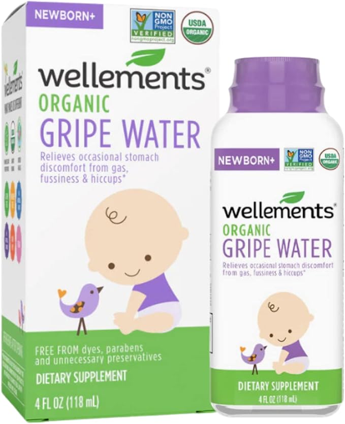 Wellements Organic Gripe Water | Relieves Occasional Stomach Discomfort from Baby Gas, Colic 4 Fl