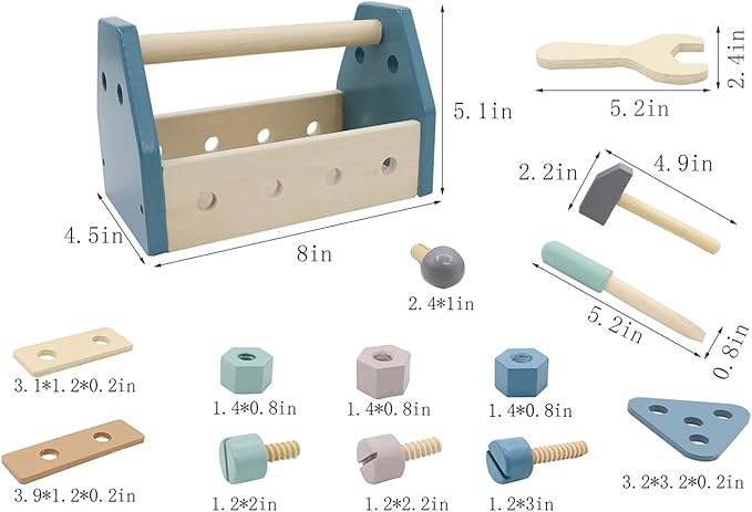 Montessori Wooden Tools Toddler Educational Construction Kids Toys Sets Play Box Preschool Play Tool(Blue)