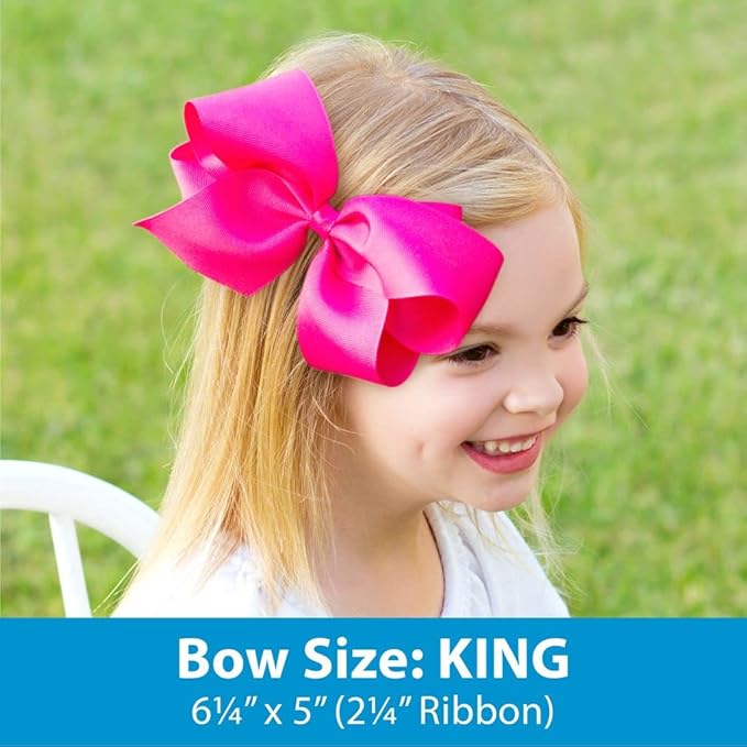Wee Ones Girls' Grosgrain Pink-themed Christmas Novelty Print Hair Bow, King