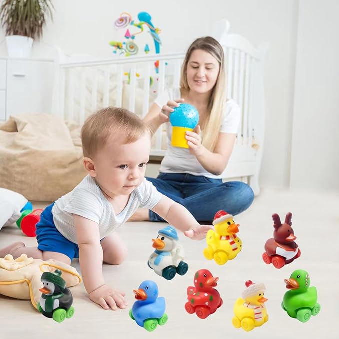 12 Pcs Christmas Rubber Ducks Cars Soft Bath Toy Vehicles for Babies Kids Girls Boys Birthday Gifts,Christmas Party Favors