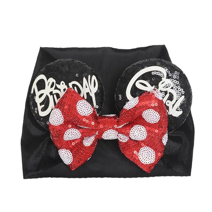JIAHANG Baby Girl Mouse Ears Headwrap with Sequin Polka Dot Bow, Wide Velvet Turban Hairband