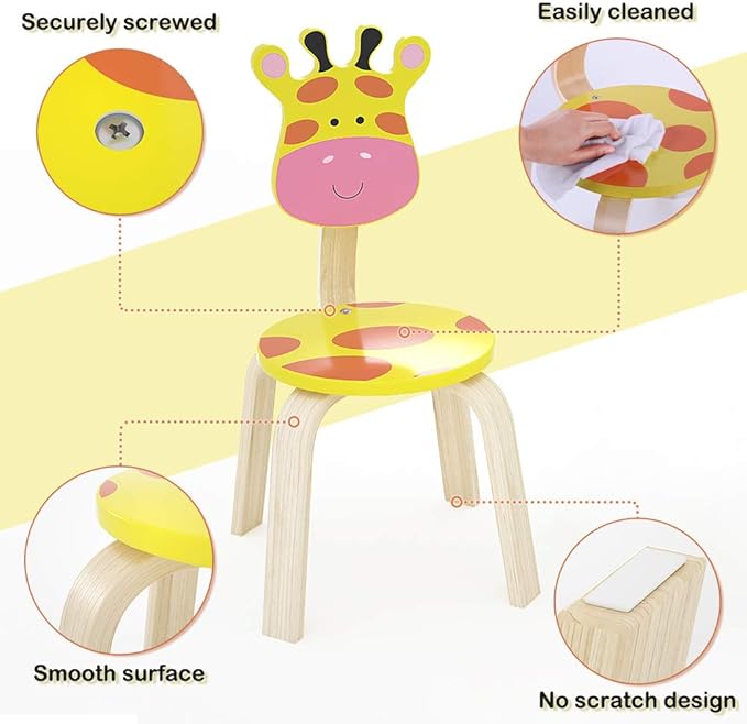 iPlay, iLearn 10 Inch Kids Solid Hard Wood Animal Chair, Stackable Wooden Finished, Preschool, Daycare, Bedroom, Playroom, Nursery Seat, Giraffe Furniture Stool for Toddlers, Children, Boys, Girls