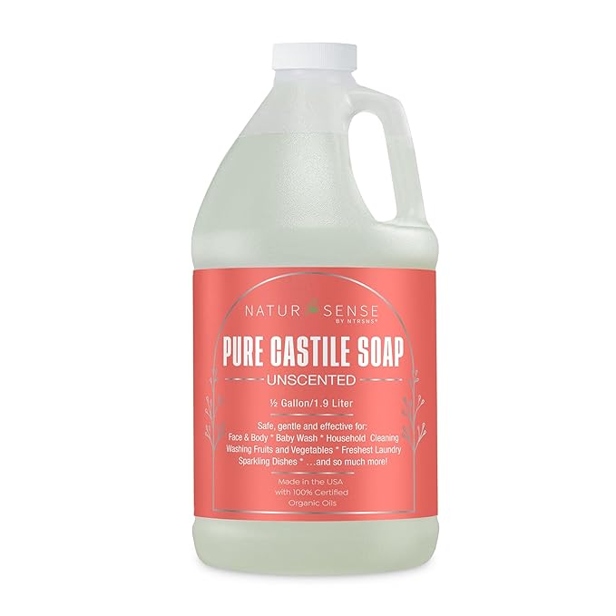 NaturSense Pure Castile Soap – Unscented, made with 100% Certified Organic Oils 64 oz/half