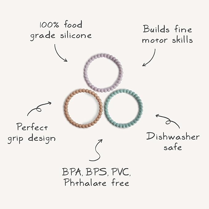 mushie Pearl Teether Bracelet | 3-Pack (Green Tea/Cool Gray/Sea Salt)
