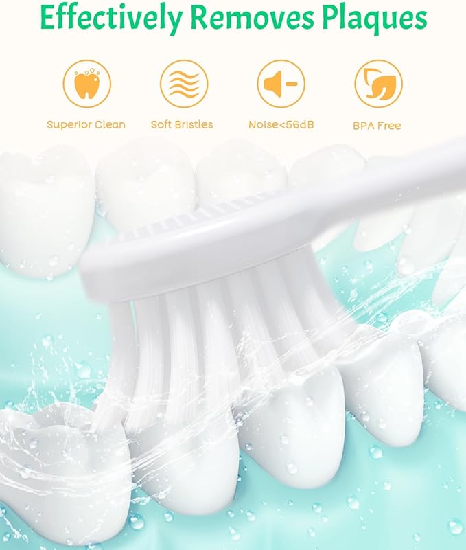 NELL&WELL Kids Electric Toothbrush, 2-Min Timer, 3 Modes with Memory, IPX 7 Waterproof, Battery Powered Kids Toothbrush with 3 Soft Bristles Heads for Children Boys and Girls Ages 3+โฆ