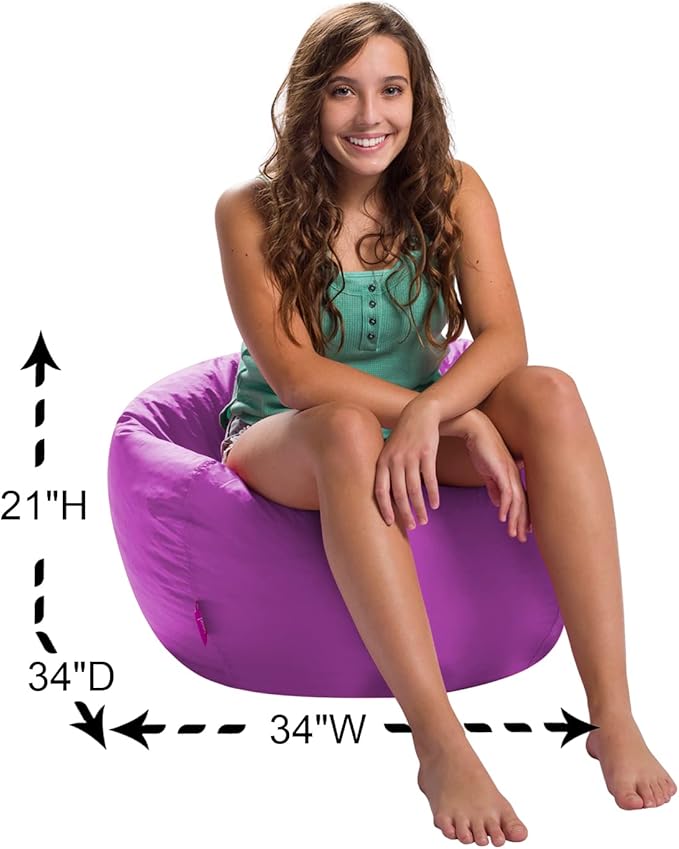 Posh Creations Structured Comfy Seat for Playrooms and Bedrooms, Large Bean Bag Chair, 100in Round Classic Bean Bag, Purple