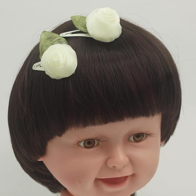 Off white Organza Rose Flower Snap Clips for little Girls -2Pcs