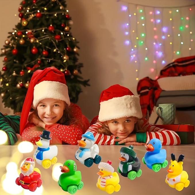 12 Pcs Christmas Rubber Ducks Cars Soft Bath Toy Vehicles for Babies Kids Girls Boys Birthday Gifts,Christmas Party Favors