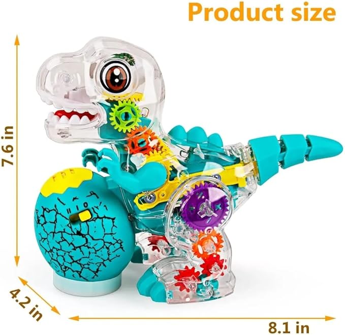 Nenekal Electric T-REX Dinosaur Toy with Transparent Gears & Multicolored Flashing LED Lights, Music