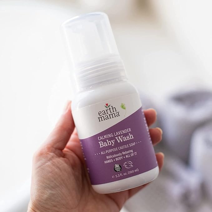 Earth Mama Calming Lavender Baby Wash Liquid Foaming Hand Soap, Organic All-Purpose Lavender Body Wash for Sensitive Skin 5.3Fl Oz (2PK)