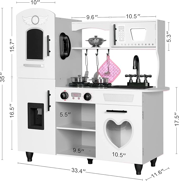 TaoHFE Kids Kitchen Playset,White Play Kitchen Sets for Kids Ages 4-8 Boys Gift Girl Toddler Kitchen Set for Kids Kitchen Playset with Lights & Sounds Wooden Toy Kitchen Playset Gift Kids Kitchen Set