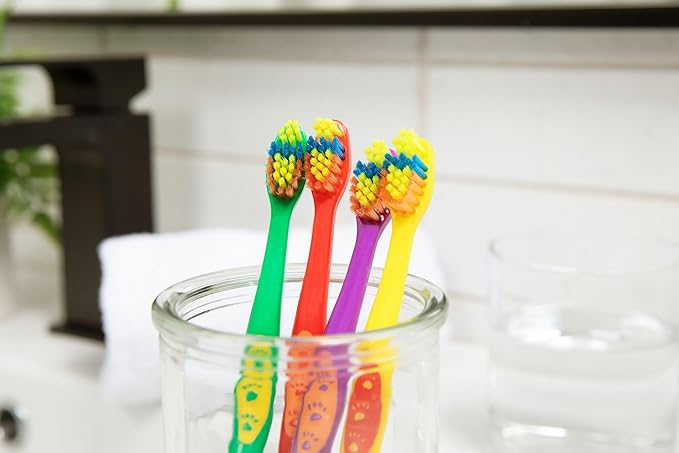 72 Pcs Bulk Kids Toothbrushes Individually Wrapped - Assorted Colors with Animal Paw Prints - Popular Dental Office Patient 21-542