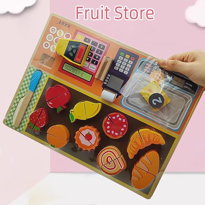 Wooden Play Food Sets for Kids Ice Cream Toys Pretend Food Accessories Early Education Toys for 3+ Years Old Girls and Boys Gifts (Fruit Shop)