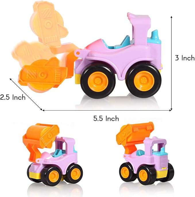 Beestech Toy Cars for 2 3 4 5 Year Old Boys Girls Toddlers, Friction Powered Construction Truck Toys 4 Pack