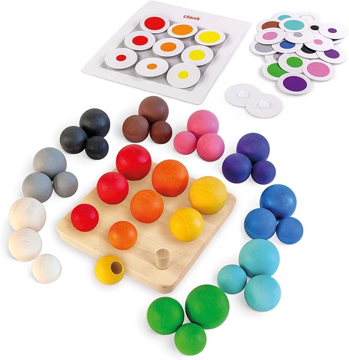Ulanik Balls on Board Toddler Montessori Toys for 3 Year Old + Kids Wooden Peg Sorter Game for Learning Color Sorting and Counting Preschool Education β 36 pcs