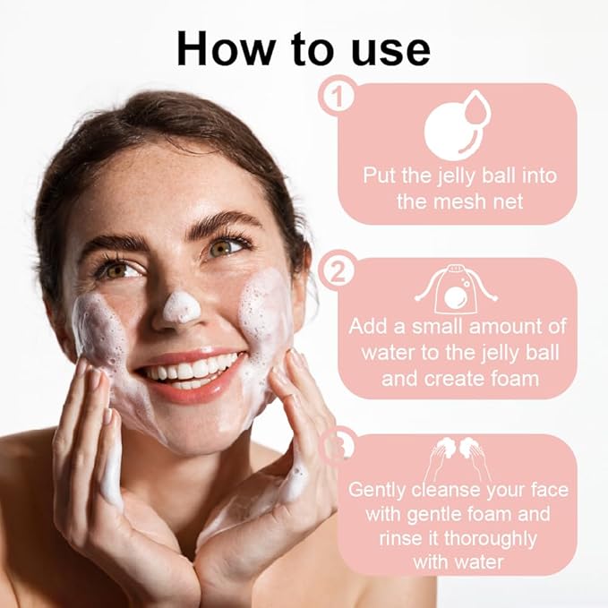 Be Bare Aqua Jelly Ball Cleanser, Daily Face Wash Korean Skin Care Cleanser Ball for Dry Skin with Allantoin for Skin Protectant (1.41oz)
