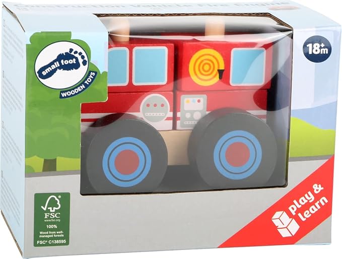 small foot wooden toys Wooden Fire Engine Designed for Children 18+ Months