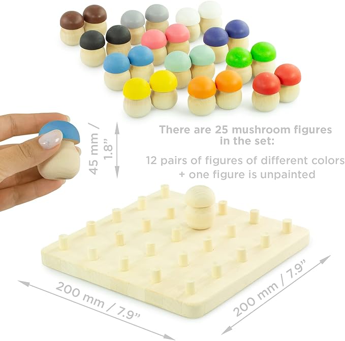 Ulanik Mushroom Glade Toddler Montessori Toys for 3 Year Old + Kids Wooden Mushrooms Game for Learning Color Sorting and Counting Preschool Education β 25 pcs