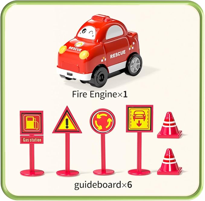 TEMI 32 PCS New Plastic Puzzles, car Tracks playset for Kids Ages 3-5 with 3 Cute Vehicle 4 5 6 Year