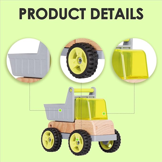 Wooden Construction Truck Mini Simulation Engineering Vehicles for Boys and 3 +