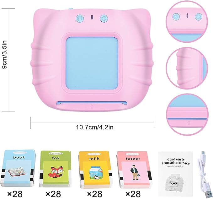 Talking Flash Cards Educational Toys - Talking Flashcards Learning Toys for Toddlers - Montessori Toys Flash Cards for Age 2 3 4 5 6 Pink