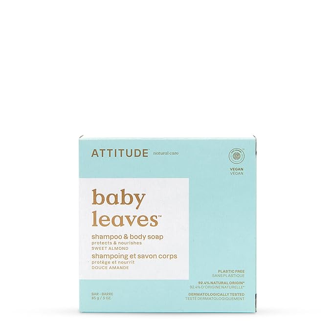 ATTITUDE Baby Plastic-Free Shampoo and Body Soap Bar, EWG Verified 3 Ounces