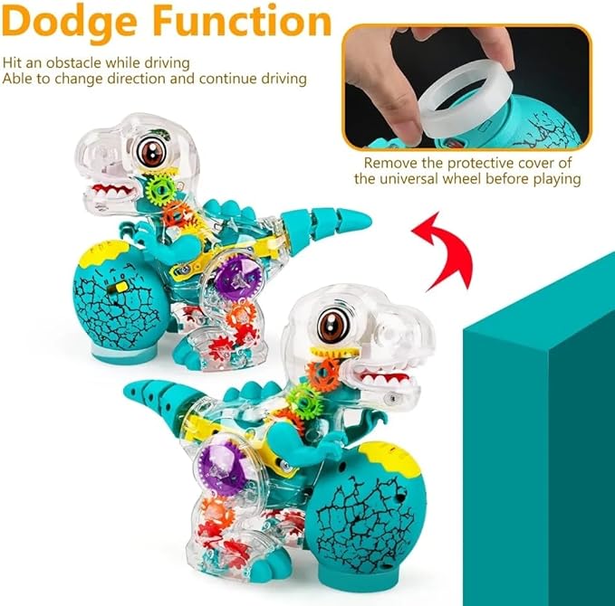 Nenekal Electric T-REX Dinosaur Toy with Transparent Gears & Multicolored Flashing LED Lights, Music