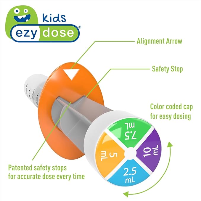 EZY DOSE Kids Baby Oral Syringe & Dispenser with Cleaning Brush, True Easy Design for Liquid Medicine 10 mL/2