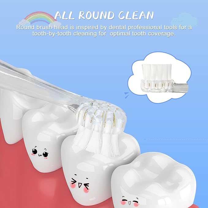 TEETECK 5 Pack Kids Toothbrush Replacement Heads Compatible with SEAGO- 513/977/EK6,Compatible with Brush-Baby WildOnes/KIDZSONIC(Not BabySonic Series),Compatible with Dada-Tech-BB1/977/K6