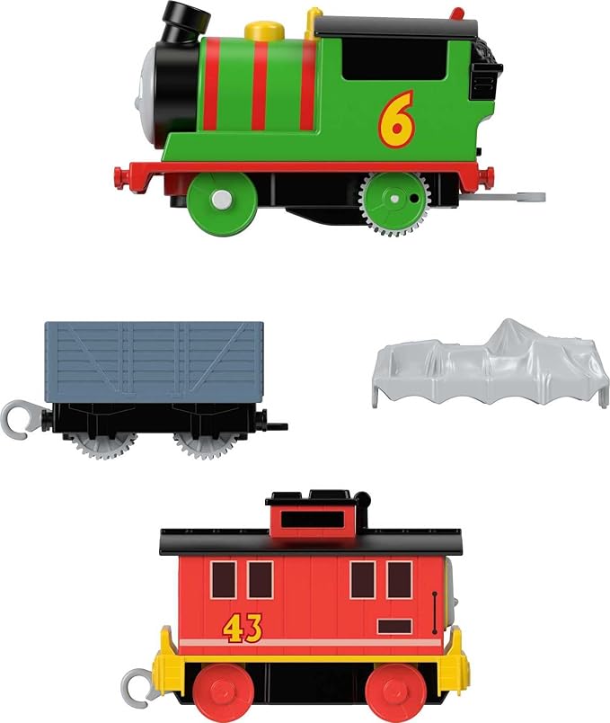 Thomas & Friends Motorized Toy Train Percy Engine & Brake Car Bruno Rail Vehicle for Preschool Pretend Play Kids Ages 3+ Years