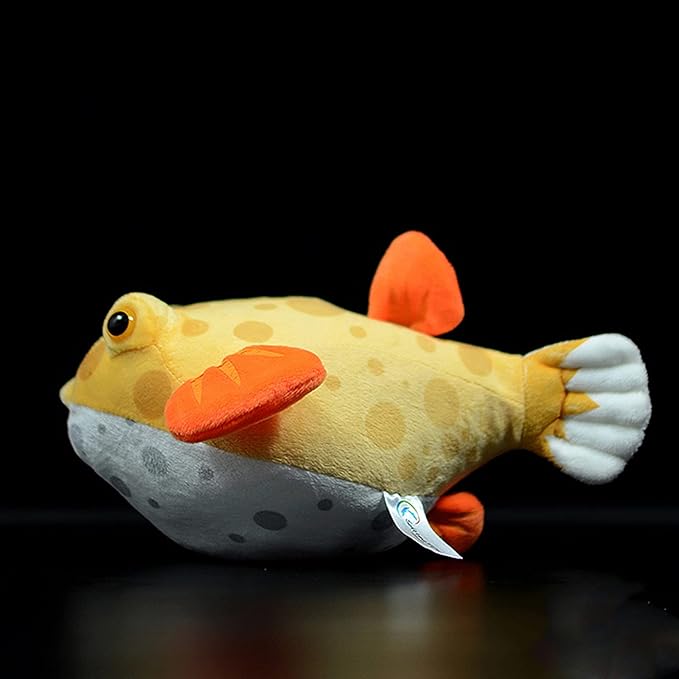 ZHONGXIN MADE Simulation Pufferfish Plush Toy - Real Life Yellow Blowfish Plush Toy Lifelike, Sea Animals Puffers Stuffed Toys Soft Aquarium Fish Dolls, Gifts for Kids, 9 Inches (Yellow)