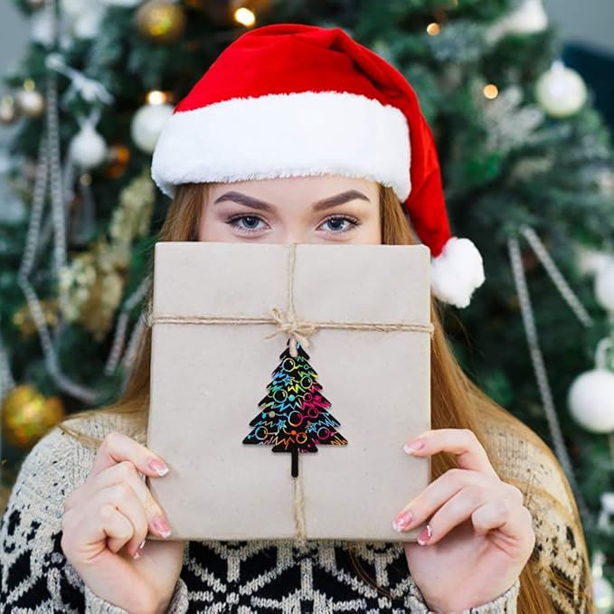 XJF Christmas Scratch Paper Ornaments, 22pcs Christmas Scratch Art Paper for Kids Toddlers Party and Xmas Tree Decoration Gift Tags Supplies
