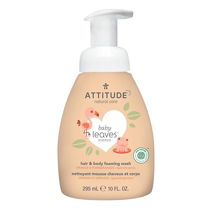 ATTITUDE 2-in-1 Hair and Body Foaming Baby Wash, EWG Verified Shampoo Soap 10 Fl