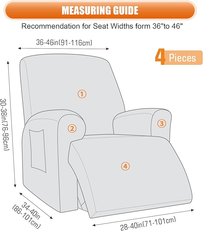 VANSOFY Oversized Recliner Chair Cover, 4-Pieces Stretch Recliner Covers for Recliner Chair Soft Reclining Chair Slipcover Jacquard Pattern Furniture Protector for Dogs Cats(Cream)