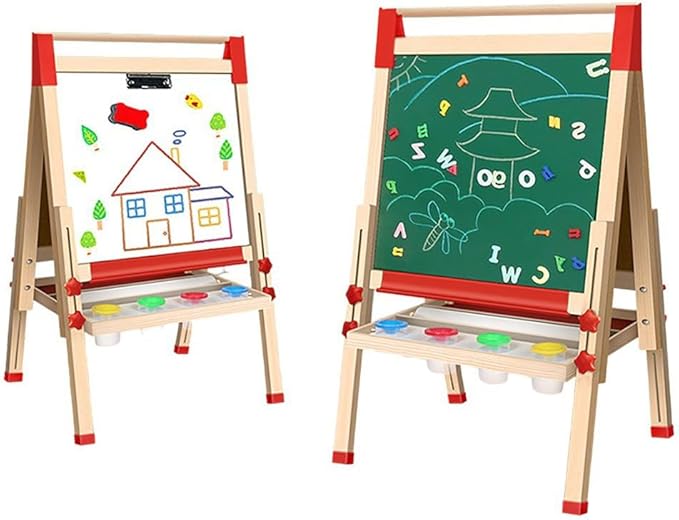 Wooden Art Easel for Kids (Double Sided) with Paper Roll, Height Adjustable from 35.4'' to 65'' for Kids Toddlers 3-6 6-12 12-16 KT-065-2