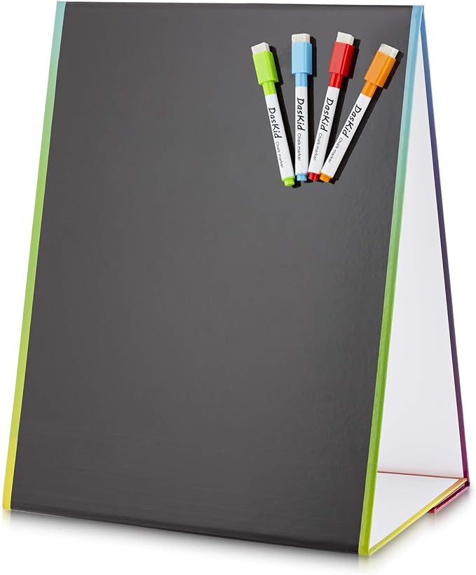 Tabletop Magnetic Easel Whiteboard & Washable Blackboard with Chalkboard Design (2 Sides) 16 X 12.5” Includes:4 Dry Erase Markers & 4 Chalk Markers Drawing Art Black Board Educational Kids Toy