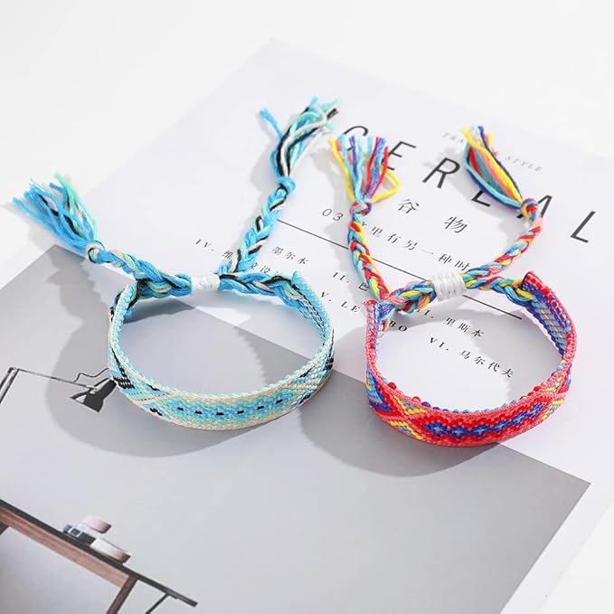 Woven Friendship Bracelets, Braided Bracelets String, Adjustable Nepal Bracelet,Mexico Wave Anklet for Best Friends Kids Women Girls Kids Men, Assorted Colorful(12PCS)